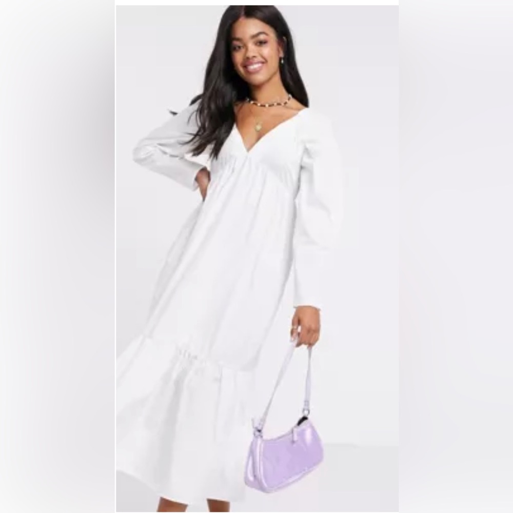 Asos babydoll midi dress with pephem in  white size 0